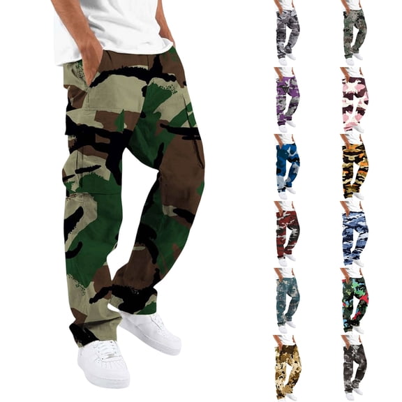 CCRFTGI Men's Camo Cargo Work Pants Ripstop Casual Hiking Pants with Multi Pockets Royal Blue XL