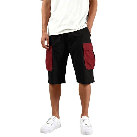 CCRFTGI Men's Casual Cargo Shorts Drawstring Elastic Waist Shorts Summer Work Shorts with Pockets Wine XL
