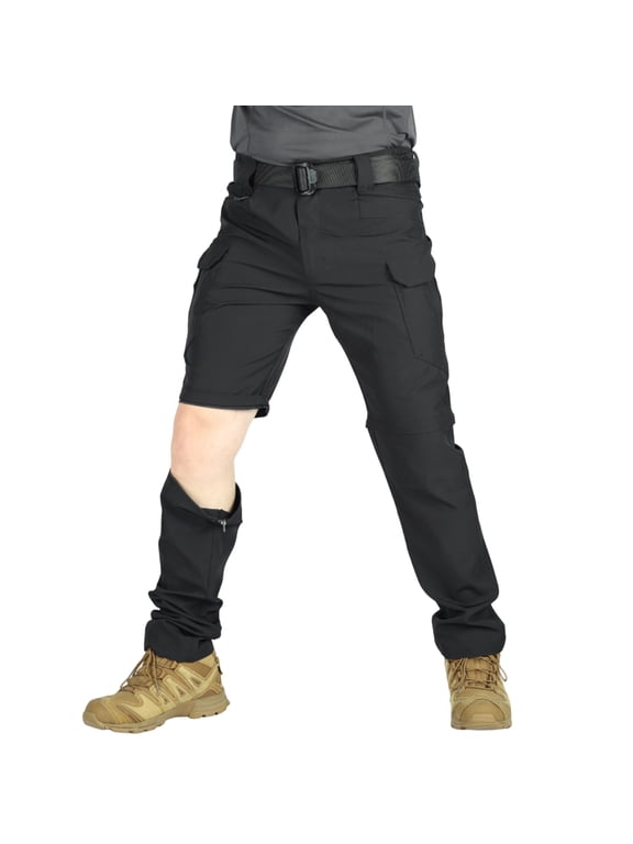Men's Convertible Pants Zip Off Cargo Pants Lightweight Hiking Quick Dry Work Trousers to Shorts Apparel Black XL