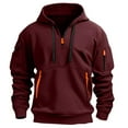 thumbnail image 1 of CCRFTGI Men's Fashion Hoodies & Sweatshirts Vintage Quarter Zip Pullover Fall Winter Lightweight Military Sweatshirts for Men Long Sleeve Drawstring Hoodie with Pockets Wine XL, 1 of 5