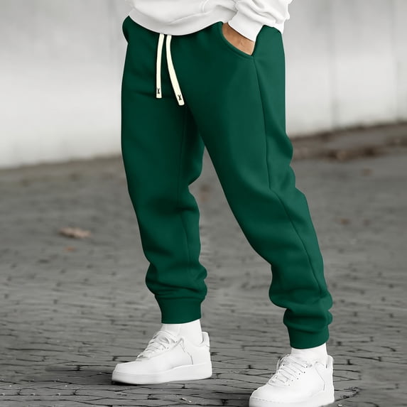 CCRFTGI Men's Joggers with Pockets Athletic Workout Pants Sweatpants for Men Running Hiking Dark Green 2XL