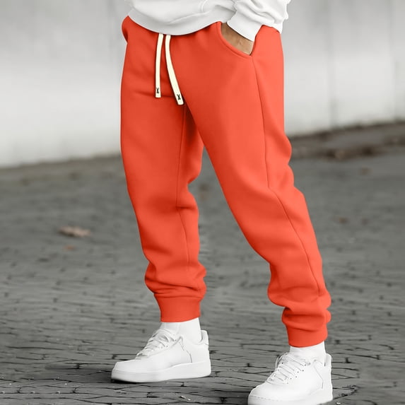 CCRFTGI Men's Joggers with Pockets Athletic Workout Pants Sweatpants for Men Running Hiking Saffron XL