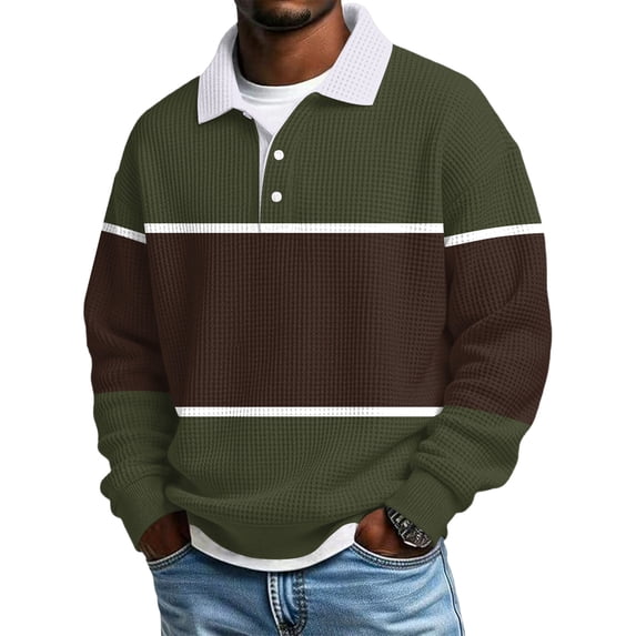 CCRFTGI Men's Polo Shirts Waffle Big and Tall Long Sleeve Shirt Golf Button Down Collared Shirts Classic Spring Fall Summer Tshirts Army Green 3XL