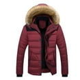 thumbnail image 1 of CCRFTGI Mens Puffer Jacket Fashion Thick Quilted Winter Coats Warm Heavy Parka Down Jacket with Faux Fur Non-Removable Hood Red M, 1 of 4