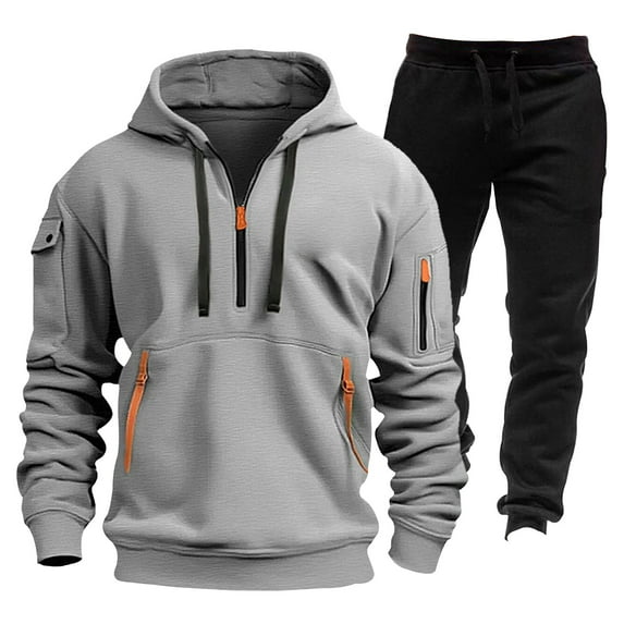 CCRFTGI Men's Sweatsuits 2 Piece Set Vintage Fashion Sweatshirts and Sweatpants Set Fall Winter Sports Hoodie and Sweatpants Set for Men with Pockets Light Gray M