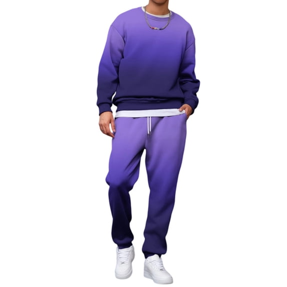 CCRFTGI Mens 2 Piece Tracksuit Big and Tall Casual Athletic Crewneck Sweatshirts and Joggers Fall Winter Gym Workout Matching Sets Purple L