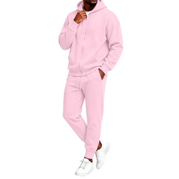 CCRFTGI Mens 2 Piece Tracksuit Casual Athletic Full Zip Long Sleeve Pullover Joggers Fall Fashion Travel Lounge Matching Outfits Pink XL