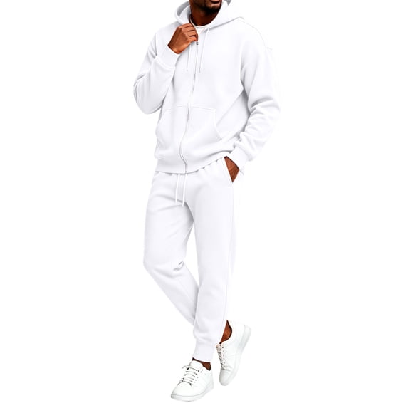 CCRFTGI Mens 2 Piece Tracksuit Casual Athletic Zipper Long Sleeve Pullover Joggers Fall Fashion Gym Workout Tracksuits White L