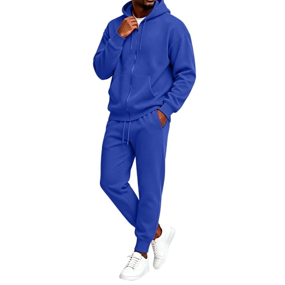 CCRFTGI Mens 2 Piece Tracksuit Casual Sports Zipper Pullover Hoodie with Joggers Fall Winter Travel Lounge Two Piece Set Royal Blue L