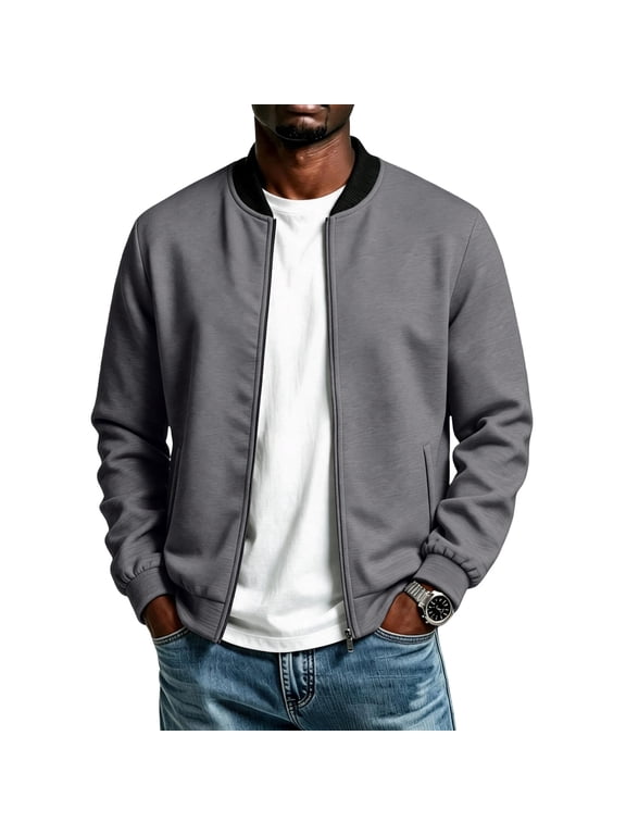 Mens Bomber Jacket Lightweight Casual Golf Windbreaker Spring Fall Full Zip Up Coat Jackets withPockets Dark Gray L