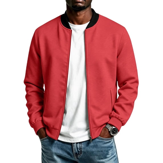 CCRFTGI Mens Bomber Jacket Lightweight Casual Golf Windbreaker Spring Fall Full Zip Up Coat Jackets withPockets Red S