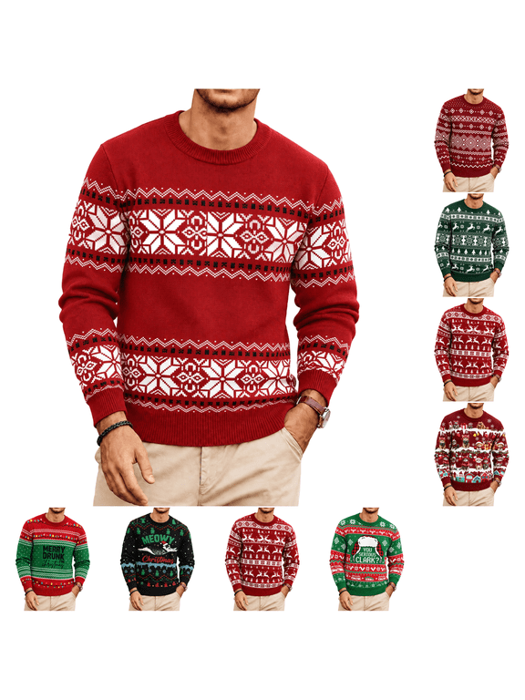 Mens Christmas Crewneck Sweater Knitted Long Sleeve Holiday Casual Pullover Fall Fashion Cute Christmas Graphic Classic Sweaters Pink 4XL