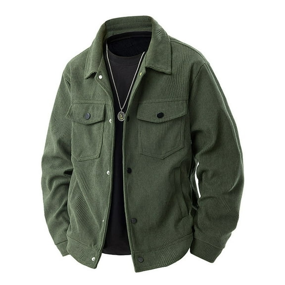CCRFTGI Mens Fall Jackets Causal big and tall Long Sleeve Jackets Loose Fit Button Lapel Cargo Jacket Vintage Winter Shacket Jackets with Pockets Army Green M