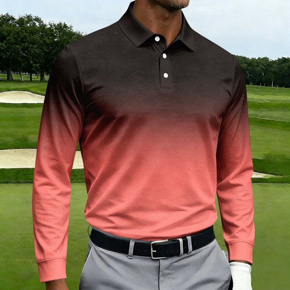 CCRFTGI Mens Golf Shirts Long Sleeve Print Performance Polo Shirts Moisture Wicking Quick Dry Golf Polo for Men Watermelon Red S