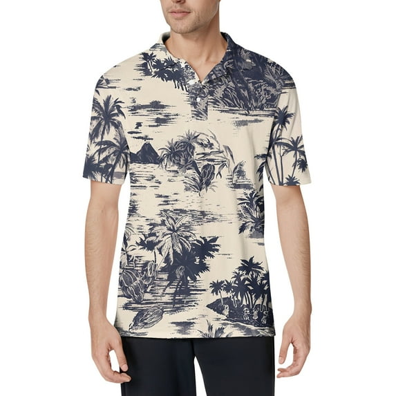 CCRFTGI Mens Hawaiian Shirt 3xl Cotton Short Sleeve Polo Shirts Summer Plain Men Shirts Vacation Palm Trees Graphic Button Up Tshirt,Beige XL