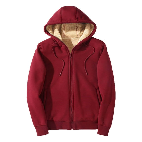 CCRFTGI Mens Hoodie Heavyweight Thick Fleece Lined Jackets Big and Tall Zipper Sweatshirts Long Sleeve Hooded Coat with Pockets Red 5XL