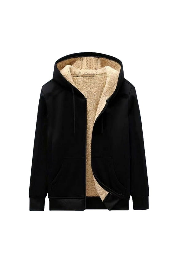 Mens Hoodies Pullover Heavyweight Thick Sherpa Lined Jackets Big and Tall Full Zip Up Sweatshirt Long Sleeve Hooded Coat with Pockets Black 5XL