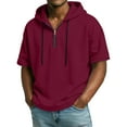 thumbnail image 1 of CCRFTGI Mens Hoodies Short Sleeve Big and Tall Solid Hooded T-Shirts Quater Zipper Drawstring Summer T Shirts Stylish Gym Workout Tee Tops Wine XXL, 1 of 8