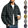 thumbnail image 1 of CCRFTGI Mens Jacket Corduroy Bomber Full Zip Casual Vintage Collared Long Sleeve Plaid Outdoor Fall Winter Coats for Men Dark Green L, 1 of 8
