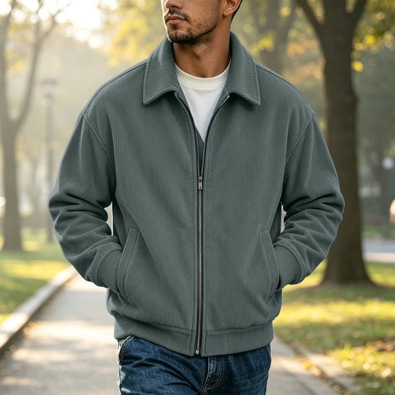 CCRFTGI Mens Jacket Corduroy Bomber Full Zip Vintage Casual Long Sleeve Lapel Collar Work Fall Fashion Jacket Mint Green 5XL