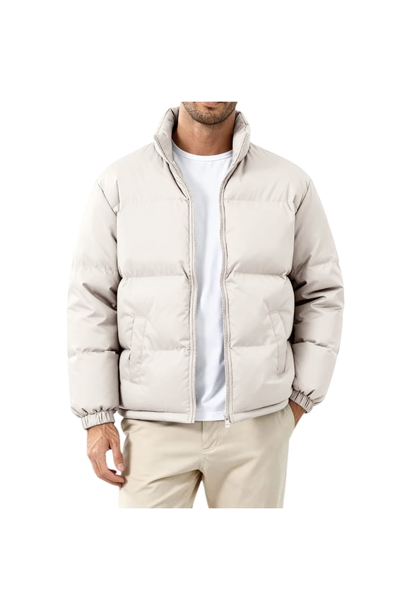 Mens Jacket Warm Windproof Jacket Big & Tall Thickened Down Jacket Soft Winter Puffy Coat with Pockets White XL