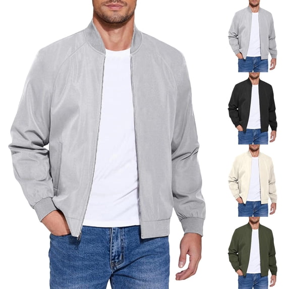 CCRFTGI Mens Lightweight Jackets Light Windbreaker Full Zip Casual Work Jacket Golf Business Fall Track Coat with Pockets Light Gray M