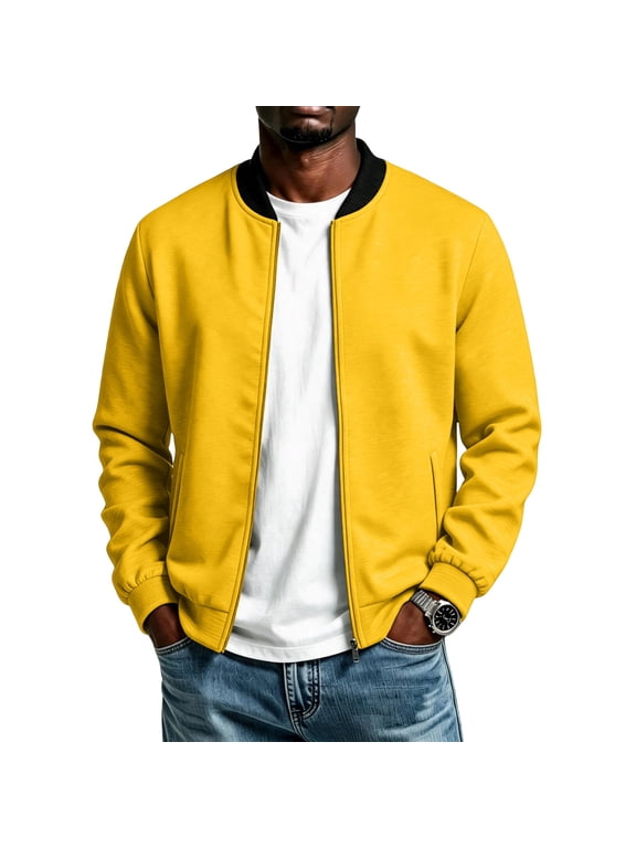 Mens Lightweight Jackets Light Windbreaker Full Zip Casual Work Jacket Golf Business Fall Track Coat with Pockets Yellow 2XL