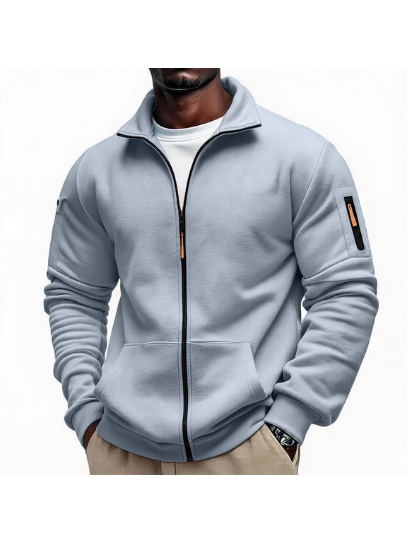 Mens Mock Neck Sweatshirt Full Zip Lightweight Casual Gym Jacket Fall Winter Sweatshirts for Men Gray 3XL