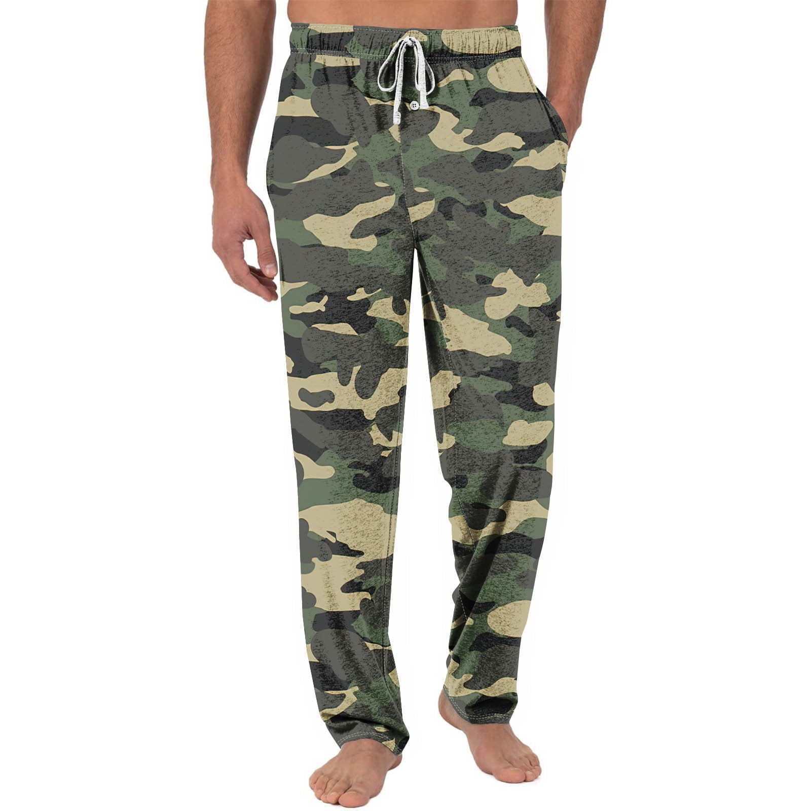 CCRFTGI Mens Pj Pants Green Camo Color Block Mens Loungewear Pants