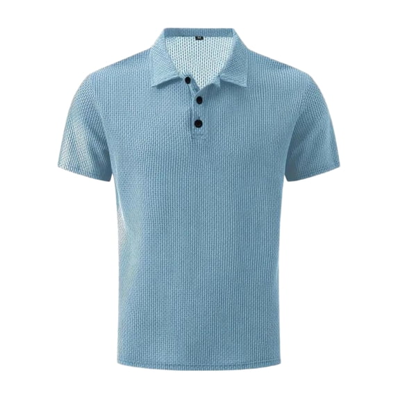 CCRFTGI Mens Polo Shirts Big and Tall Short Sleeve Casual Lapel Collar Pullover Tops Cotton Golf Shirts Ice Silk Performance V Neck Polo Shirts for Men Light Blue L