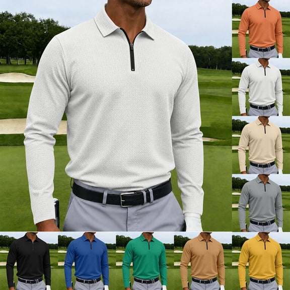 CCRFTGI Mens Quarter Zip Polos Long Sleeve Polo Shirts Casual Lightweight Pullover Black 3XL