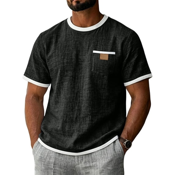 CCRFTGI Mens Shirts Big and Tall Short Sleeve Crew Neck T-Shirts Summer Athletic Lightweight Tee Shirts for Men with Pocket Black L