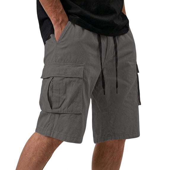 CCRFTGI Mens Shorts Cargo Casual Elastic Waist Work Shorts Loose Fit Hiking Short Drawstring Pants with Multi Pockets Dark Gray 3XL