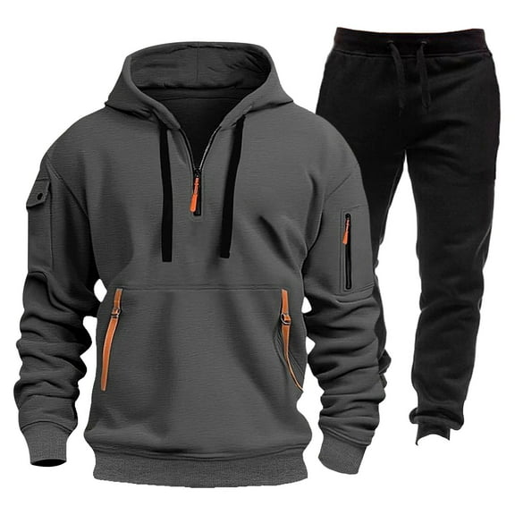 CCRFTGI Mens Sweat Suit 2 Piece Outfit Fall Vintage Sweatshirts and Sweatpants Set Casual Lightweight Hoodie Set with Pockets Dark Gray 3XL