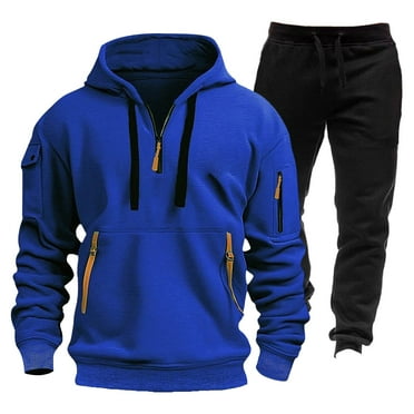 CCRFTGI Mens Sweat Suit 2 Piece Set Winter Big and Tall Tracksuit Sets Casual Hooded Hoodie and Sweatpants Set for Men with Pockets Blue 2XL