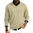 thumbnail image 1 of CCRFTGI Mens Sweaters 2025 Fall Big and Tall Ribbed Solid Color Sweater Trendy Long Sleeve V-neck Sweater Pullover Knit Sweater Top Beige 3XL, 1 of 6