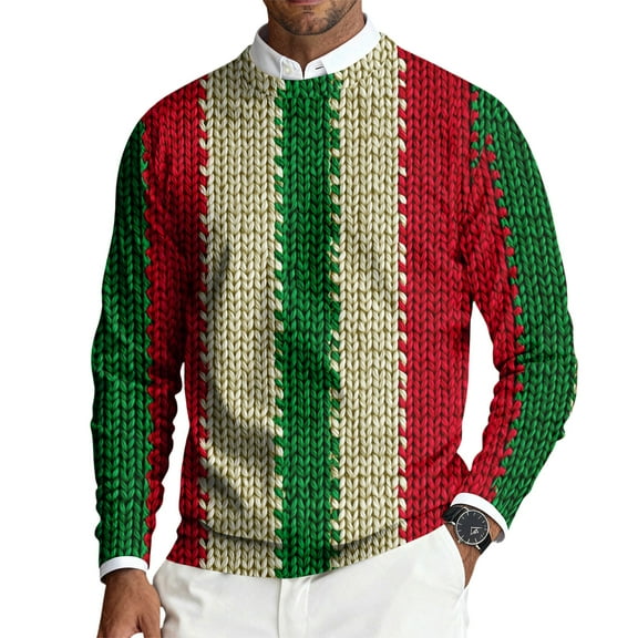 CCRFTGI Mens Sweaters 2025 Fashion Casual Ribbed Color block Pullover Trendy Long Sleeve Crewneck Sweater Pullover Cable Knitted Jumper Tops Green 3XL