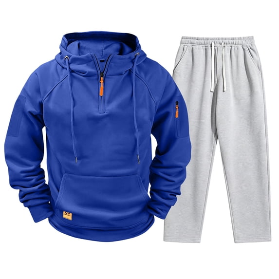 CCRFTGI Mens Track Suits 2 Piece Set Hoodie and Sweatpants Casual Athletic Jogging Suit Drawstring Running Gym Sweat Suits Blue 3XL