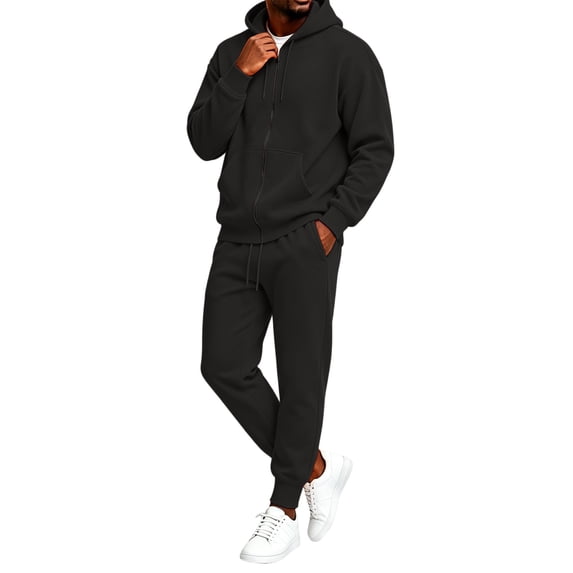 CCRFTGI Mens Tracksuit 2 Piece Set Athletic Casual Zipper Long Sleeve Pullover Joggers Fall Winter Travel Lounge Matching Outfits Black XL