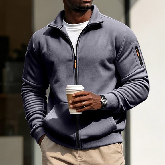 CCRFTGI Mens Zip Up Sweatshirt Mock Neck Casual Athletic Warm Sweater Jacket Fall Winter Mens Sweatshirt Dark Gray M
