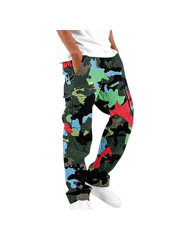 Mens cargo pants Camouflage Casual Relaxed Fit Hiking Pants Athletic Sweatpants for Men with Multi Pockets Multicolor XL