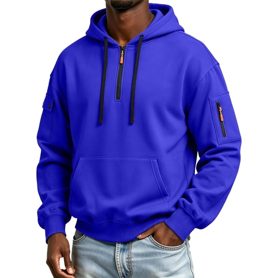 CCRFTGI Mens hoodies 1/4 Zip Casual Big and Tall Hooded Sweatshirt Fall Fashion Hoodies Pullover with Pocket Blue XL