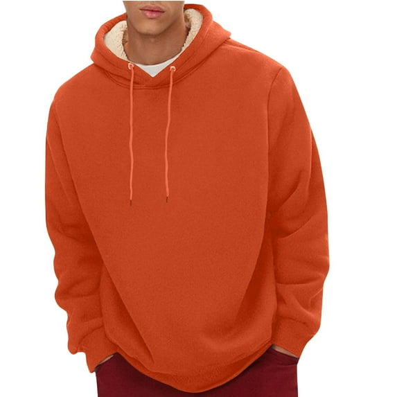 CCRFTGI Oversized Hoodie Men Sherpa Lined Hooded Sweatshirt Big and Tall Long Sleeve Drawstring Pullover Winter Heavyweight Jackets Orange XL