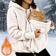 thumbnail image 1 of CCRFTGI Pet Pouch Hoodie for Women Fuzzy Fleece Zip Up Oversized Jacket Winter Warm Wearable Pocket Pet Holder Hoodies Beige M, 1 of 4