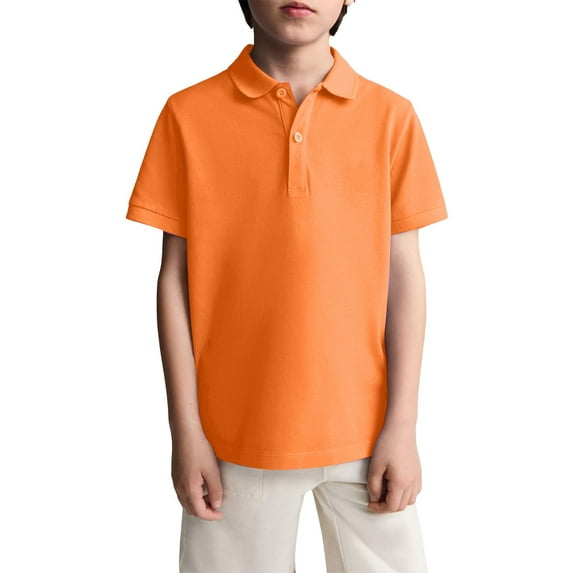 CCRFTGI Pique Polo Shirt for Kids Casual Quick Dry School Uniform Shirts for Teens 2026 Summer Lapel Collar Orange T Shirts Plain Short Sleeve Shirt,Orange 10-11 Years