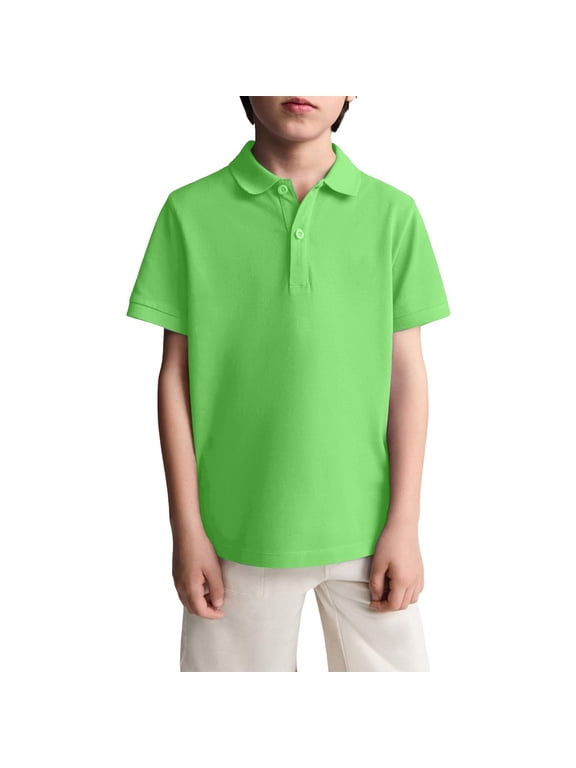 Pique Polo Shirt for Toddler Boys Casual Quick Dry School Uniform Boys Shirts Summer Lapel Collar T Shirt Plain Short Sleeve Shirts,Green 10-11 Years