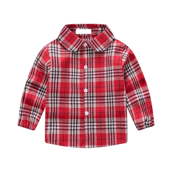 CCRFTGI Plaid Shirt for Boys Girls Essentials Long Sleeve Kids Clothes Casual Size 10-12 Button Down Fall Fashion Shirts Red 4-5 Years