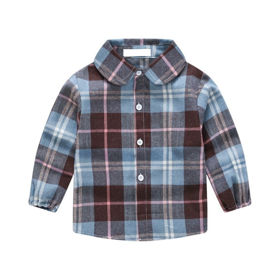 CCRFTGI Plaid Shirt for Boys Girls Essentials Long Sleeve Kids Outfits Casual Size 7 Button Down Fall Fashion Shirts Blue 6-7 Years
