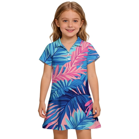 CCRFTGI Polo Dress for Kids Girls Size 10-12 Back To School Uniform Casual Hawaiian Tropic Pleated Flare Skater Polo Dresses Summer Button-Down Collar Pique Polo Dress Royal Blue 7-8 Years