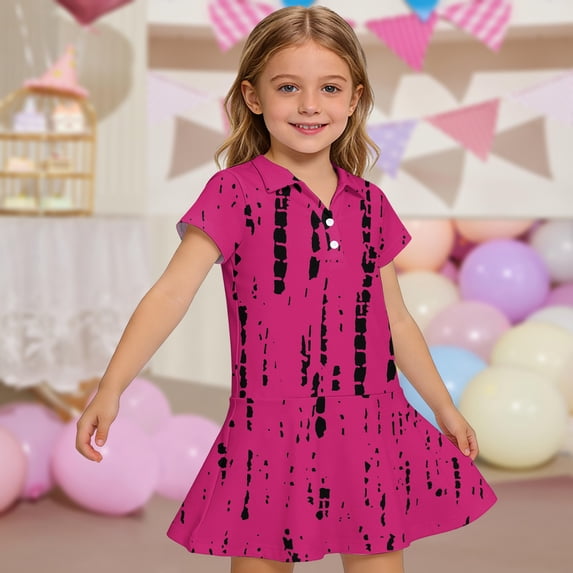 CCRFTGI Polo Dress for Kids Girls Size 8 Back To School Short Sleeve Uniform Cute Polka Dots Pleated Flare Skater Polo Dresses Summer Button Collared Picque Polo Dress Hot Pink 7-8 Years